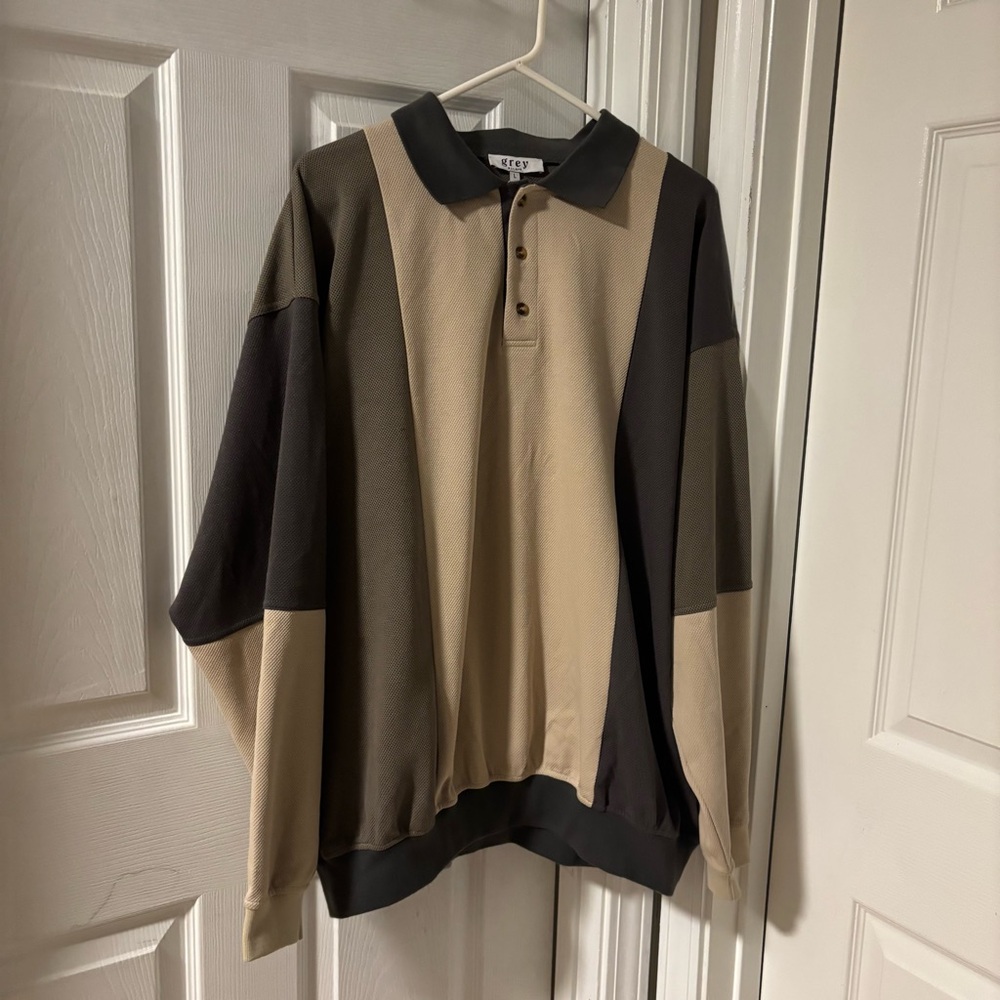 VTG Grey Bandit Colorblock Oversized Streetwear Polo Shirt Size L
